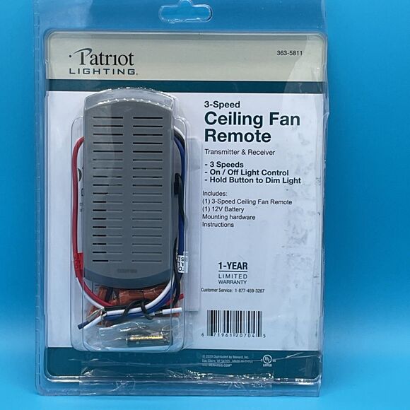 3 Speed Ceiling Fan Remote Control Transmitter + Receiver 363-5811 Patriot - Picture 3 of 7